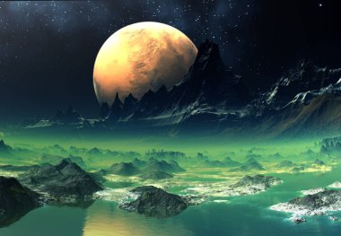 3D Yapılandırılmış Fantezi Uzaylı Manzarası - 3D Görüntü