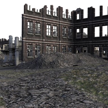 3d Beyaz Arka Plan Savaşı'ndan sonra Harap Şehir Rendered - 3d İllüstrasyon