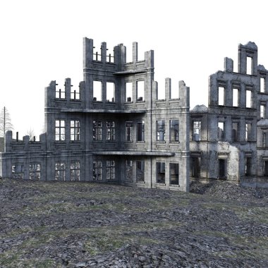 3d Beyaz Arka Plan Savaşı'ndan sonra Harap Şehir Rendered - 3d İllüstrasyon