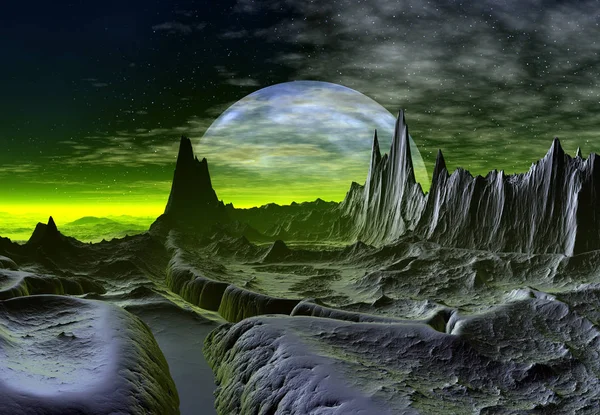 Renderizado Fantasia Alien Paisagem Ilustração — Fotografia de Stock