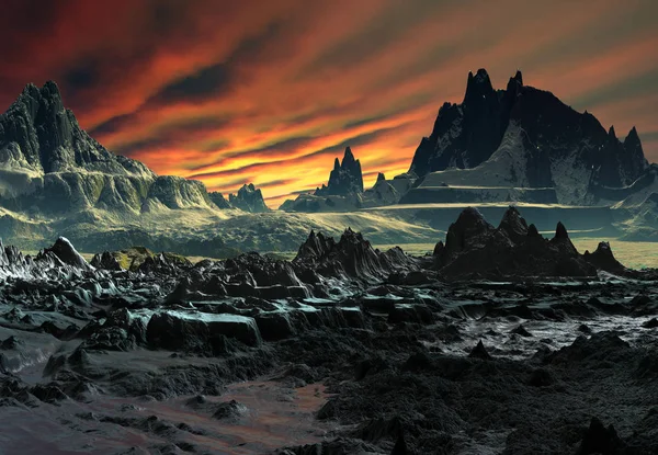 Renderowane Fantasy Krajobraz Obcych Ilustracja — Zdjęcie stockowe