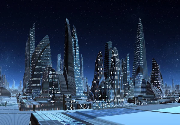3D Rendered Futuristic City Skyline - 3D Illustration