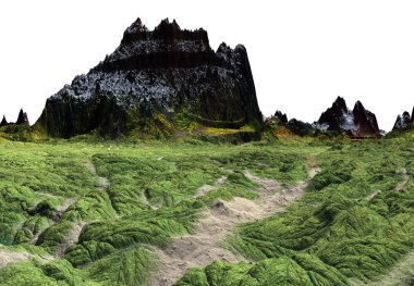 Beyaz Arka Plan 3d Rendered Fantasy Dağ Manzara - 3d İllüstrasyon