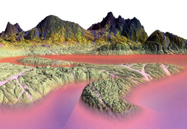 Beyaz Arka Plan 3d Rendered Fantasy Dağ Manzara - 3d İllüstrasyon