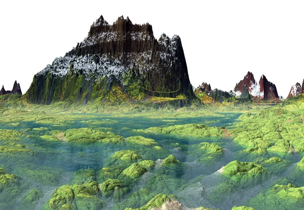 Renderade Fantasy Mountain Landskap Vit Bakgrund Illustration — Stockfoto