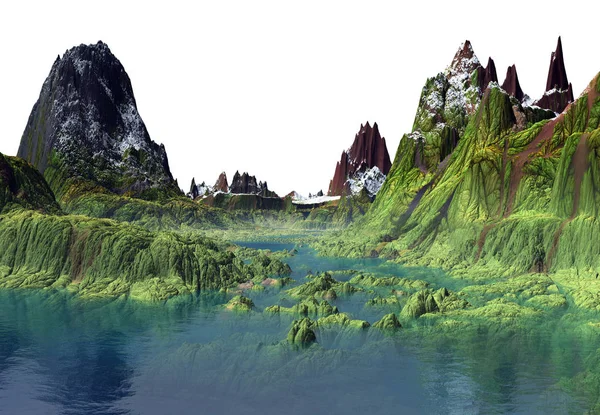 Renderade Fantasy Mountain Landskap Vit Bakgrund Illustration — Stockfoto