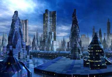 Bir Uzaylı Gezegeni 'nde 3D Oluşturulmuş Gelecekçi Şehir - 3D Görüntü