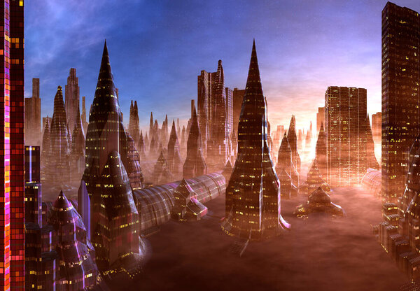 3D Rendered Futuristic City on an Alien Planet - 3D Illustration