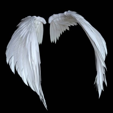3D Rendered White Fantasy Angel Wings Isolated On Black Background - 3D Illustration clipart