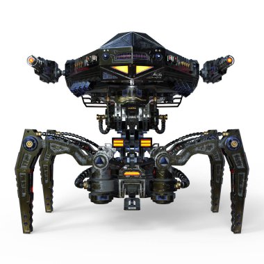 3D Yapılandırılmış Gelecekçi Mekanik Robot Yengeci Beyaz Arkaplanda İzole Edildi - 3D İllüstrasyon