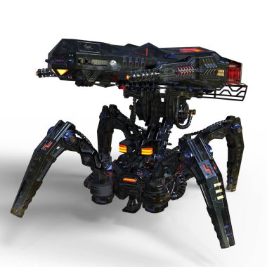3D Yapılandırılmış Gelecekçi Mekanik Robot Yengeci Beyaz Arkaplanda İzole Edildi - 3D İllüstrasyon