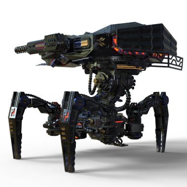 3D Yapılandırılmış Gelecekçi Mekanik Robot Yengeci Beyaz Arkaplanda İzole Edildi - 3D İllüstrasyon