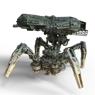 3D Yapılandırılmış Gelecekçi Mekanik Robot Yengeci Beyaz Arkaplanda İzole Edildi - 3D İllüstrasyon
