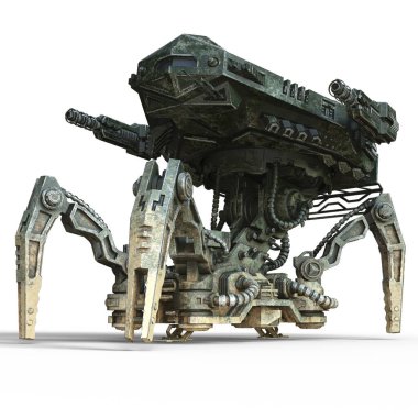 3D Yapılandırılmış Gelecekçi Mekanik Robot Yengeci Beyaz Arkaplanda İzole Edildi - 3D İllüstrasyon