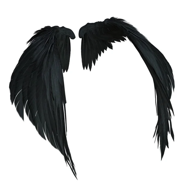 Rendered Black Fantasy Angel Wings Isolated White Background Illustration — 스톡 사진