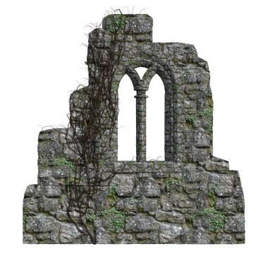 3D Hazırlanmış Fantezi Ortaçağ Şatosu Harabeleri - 3D Görüntü