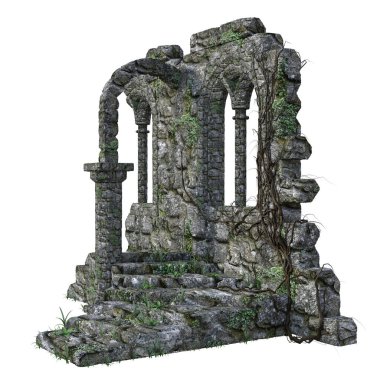 3D Hazırlanmış Fantezi Ortaçağ Şatosu Harabeleri - 3D Görüntü