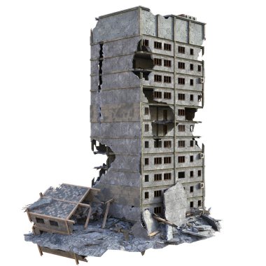 3 Boyutlu Mahvolmuş Modern Bina Beyaz Arkaplanda İzole Edildi - 3B İllüstrasyon