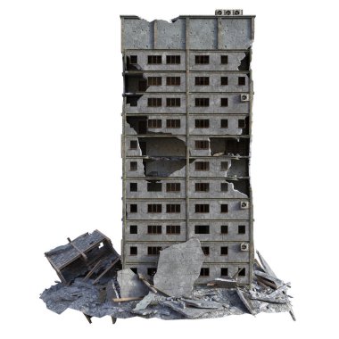 3 Boyutlu Mahvolmuş Modern Bina Beyaz Arkaplanda İzole Edildi - 3B İllüstrasyon