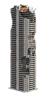 3 Boyutlu Mahvolmuş Modern Bina Beyaz Arkaplanda İzole Edildi - 3B İllüstrasyon
