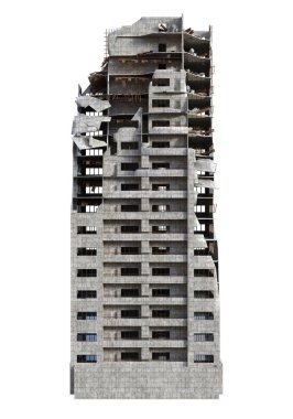 3 Boyutlu Mahvolmuş Modern Bina Beyaz Arkaplanda İzole Edildi - 3B İllüstrasyon