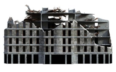 3 Boyutlu Mahvolmuş Modern Bina Beyaz Arkaplanda İzole Edildi - 3B İllüstrasyon