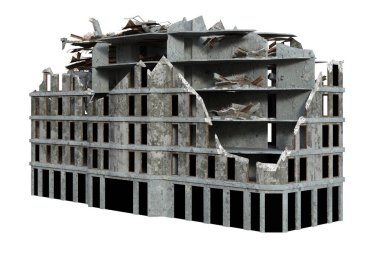3 Boyutlu Mahvolmuş Modern Bina Beyaz Arkaplanda İzole Edildi - 3B İllüstrasyon