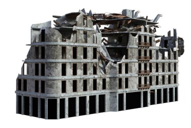 3 Boyutlu Mahvolmuş Modern Bina Beyaz Arkaplanda İzole Edildi - 3B İllüstrasyon