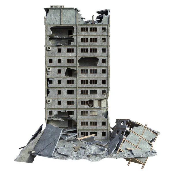 Rendering Ruined Modern Building Isoliert Auf Weißem Hintergrund Illustration — Stockfoto