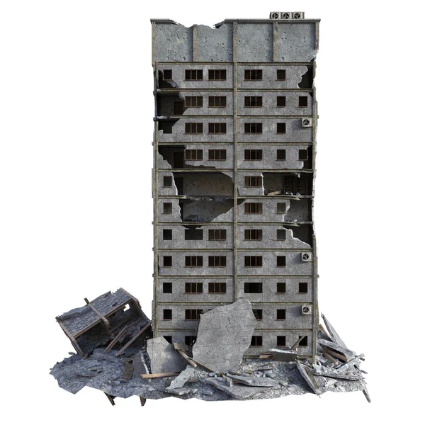 Απόδοση Κατεστραμμένο Σύγχρονο Κτίριο Απομονώνονται Λευκό Φόντο Εικονογράφηση — Φωτογραφία Αρχείου