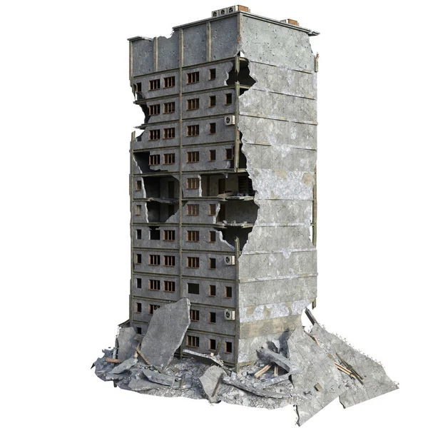 Rendered Ruined Modern Building Isolated White Background Illustration — Stock Photo, Image