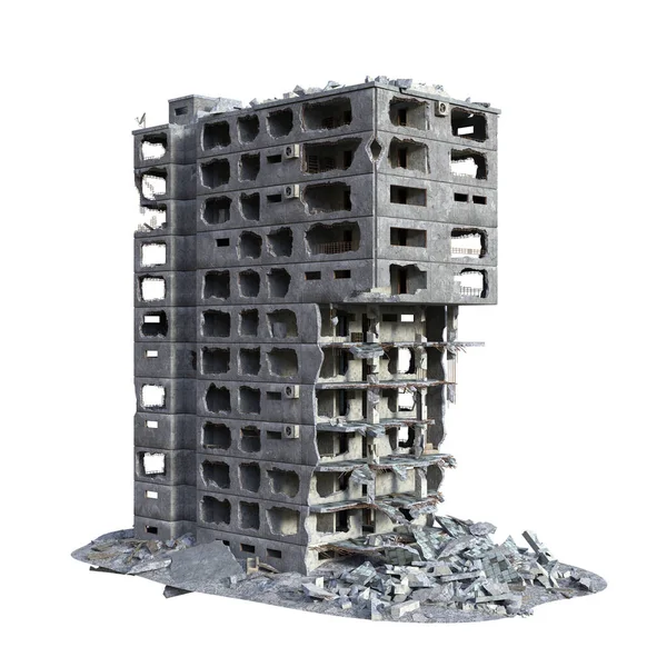 Rendering Ruined Modern Building Isoliert Auf Weißem Hintergrund Illustration — Stockfoto