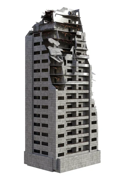 Edificio Moderno Arruinado Aislado Sobre Fondo Blanco Ilustración —  Fotos de Stock