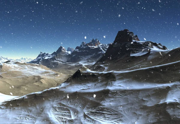Hazırlanmış Fantezi Kış Dağı Karlı Manzarası Görüntü — Stok fotoğraf
