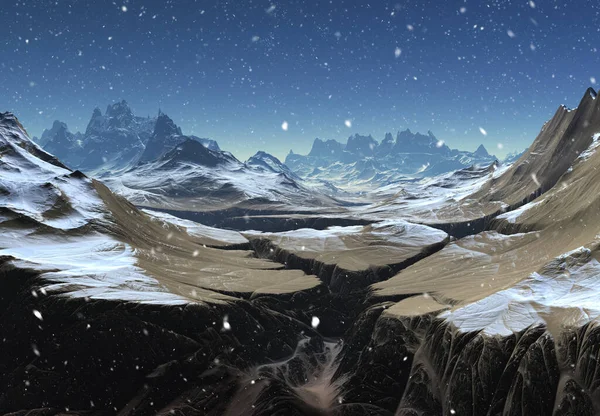 Rendering Fantasy Winter Mountain Landschaft Mit Schnee Illustration — Stockfoto