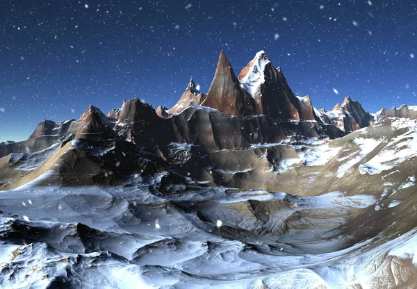 Paisaje Montaña Invierno Fantasía Renderizada Con Nieve Ilustración —  Fotos de Stock