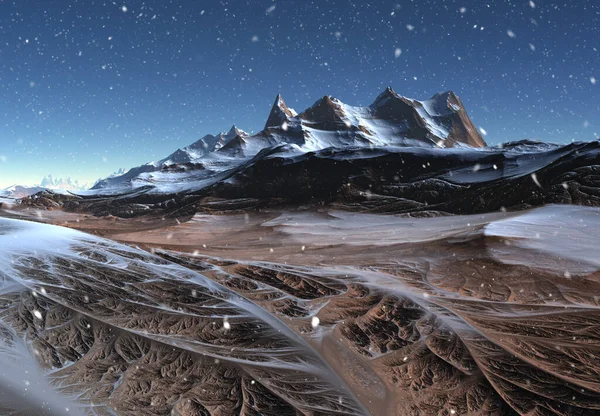 Rendered Fantasy Winter Mountain Landschap Met Sneeuw Illustratie — Stockfoto