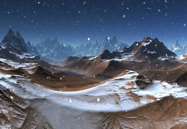 Rendering Fantasy Winter Mountain Landschaft Mit Schnee Illustration — Stockfoto