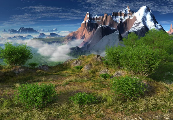 Rendered Fantasy Mountain Landscape Illustration — Stok Foto