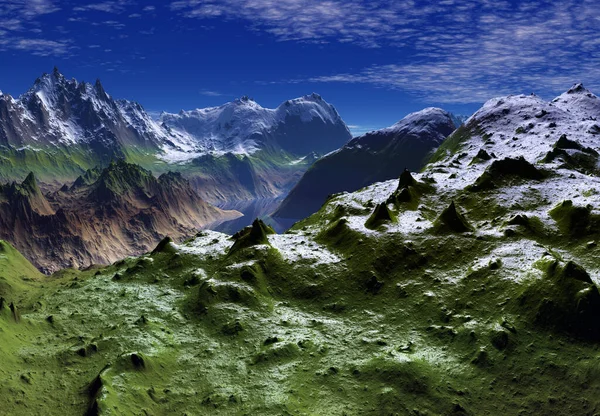 Rendered Fantasy Mountain Landscape Illustrazione — Foto Stock