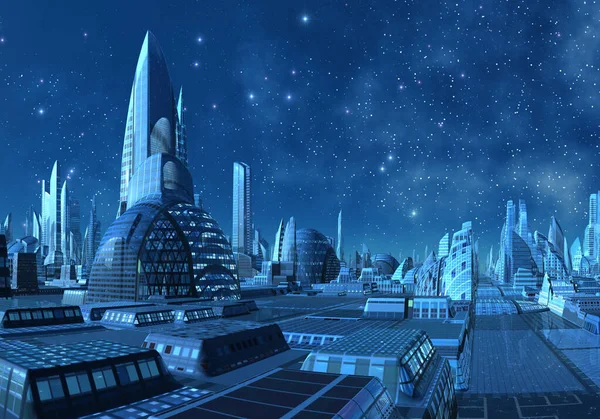 Ciudad Alienígena Futurista Representada Ilustración — Foto de Stock