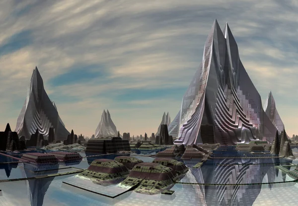 Rendu Futuriste Alien City Illustration Images De Stock Libres De Droits