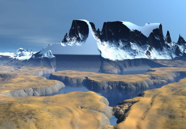 3D Hazırlanmış Fantezi Dağ Manzarası - 3D Görüntü