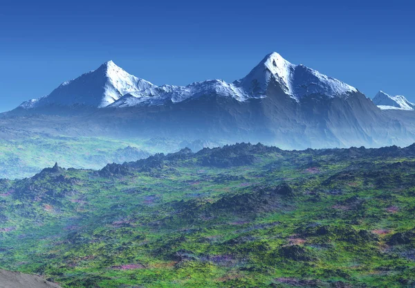 3Dレンダリングファンタジー山の風景 3Dイラスト — ストック写真