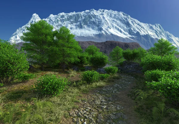 Rendered Fantasy Mountain Landscape Illustration Stok Gambar Bebas Royalti
