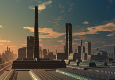 3D Yapılandırılmış Gelecekçi Uzaylı Şehri - 3D İllüstrasyon