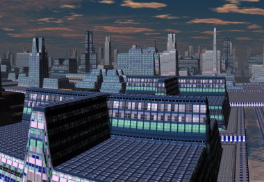 3D Yapılandırılmış Gelecekçi Uzaylı Şehri - 3D İllüstrasyon