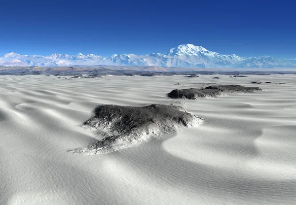 Rendered Fantasy Landscape Dunes River Mountains Background Illustration — Stock Photo, Image