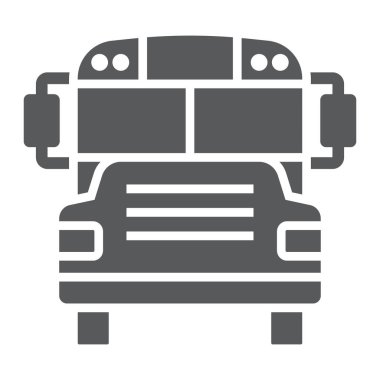 Okul otobüsü glif simgesi, okul ve eğitim, ulaşım işareti vektör grafikleri, beyaz bir arka planda eps 10 katı bir desen.