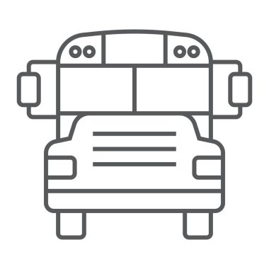 Okul otobüsü ince çizgi simgesi, okul ve eğitim, ulaşım işareti vektör grafikleri, Doğrusal model beyaz bir arka planda eps 10.